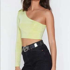 Nasty Gal lime green one shoulder crop top 12 NWT
